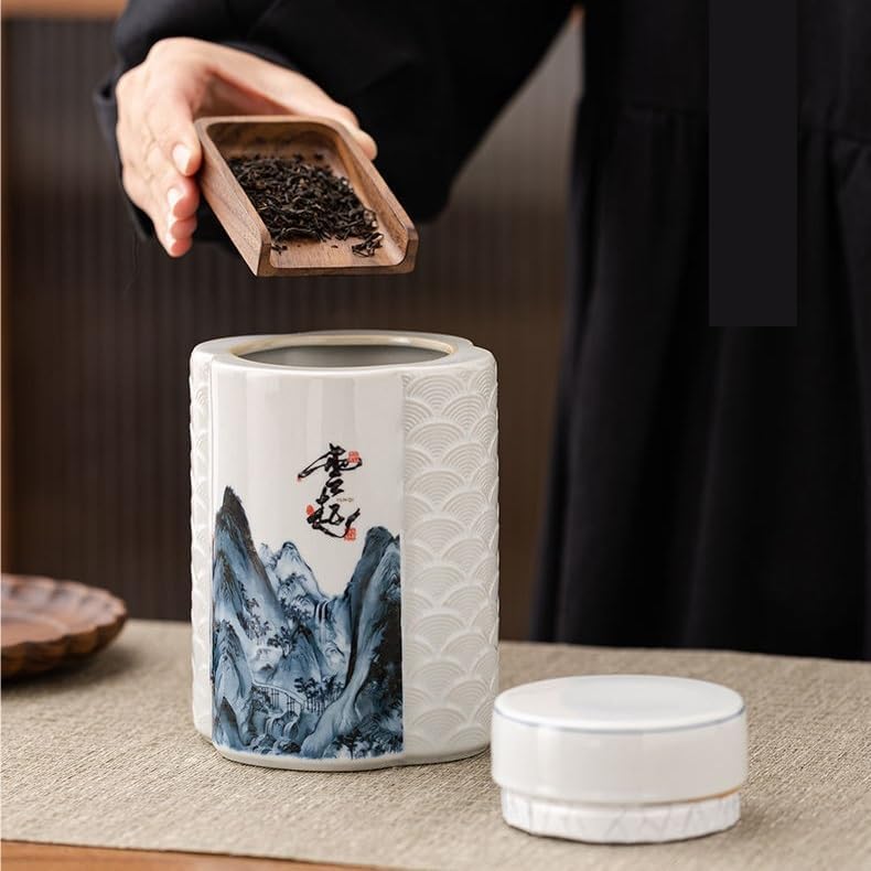 SONGCHAO Sugar Jar New Chinese Style Ceramic Tea Can Pu'er Black Green White Universal Sealed Moisture-Proof Gift Box Set Tea Canister