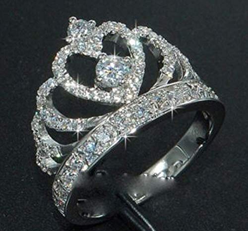 Crown 925 Silver White Sapphire Queen Ring Engagement Rings for Women Eternity Heart-Shaped Promise Ring Zircon Jewelry Size 5-114
