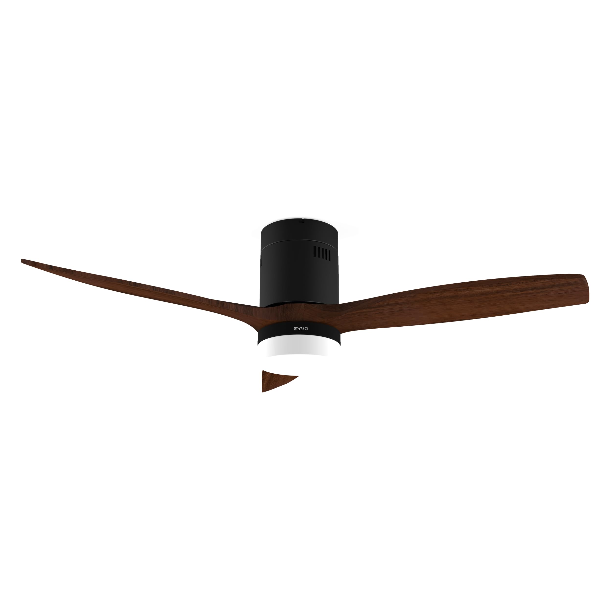 EVVO Ventilador de Techo V552 Dark Wood 132 cm (52"), Luz LED 3 Tonos, Motor 40W DC Silencioso, Aspas Blancas, Mando a Distancia, Modo Invierno/Verano, Temporizador