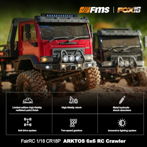 Image of FairRC 1 /18 RC Crawler CR18P Arktos 6x6 RC Crawler, High Performance RC Rock Crawler with Flatbed & Portal Axles, Hobby Grade RC Truck Crawler, Remote Control RC Car for Adult RTR (Black)