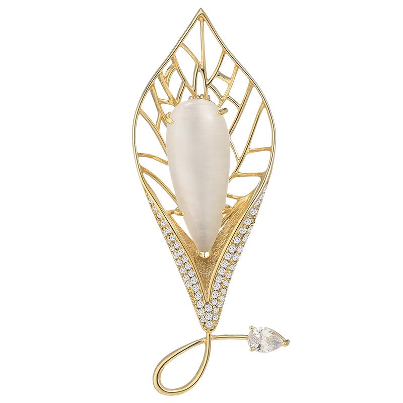 Image of Leaf Leaves Brooch Pin Rhinestone Austrian Crystal Pearl Brooches 18k Gold Plated Lapel Pin Dress Accessories Birthday Graduation Jewelry Gift for Women Men