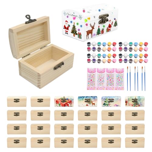 24 Pcs Wooden Boxes for Crafts, Unfinished Unpainted Wood Box