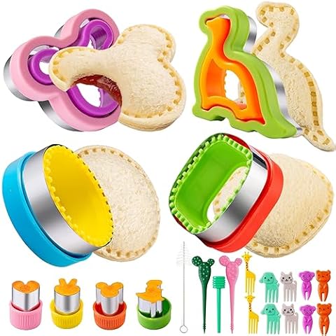 Sandwich Cutter for Kids Lunch 22 Pcs (LARGE), Nifogo Sandwich Maker, Cookie Cutters and Sealer Set, Bread Decruster, Dinosaur Mickey Square Circle Shape for Boys Girls Cover