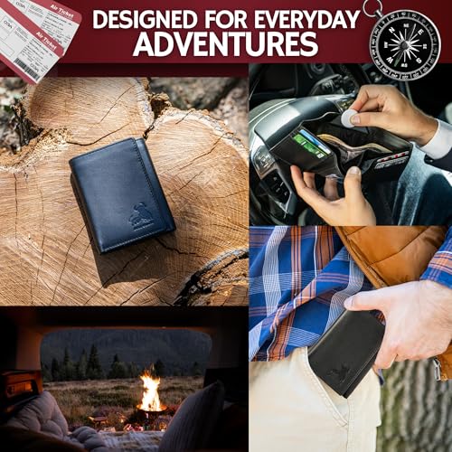 Image of BULL GUARD Genuine Nappa Leather Trifold Wallet For Men RFID And ID Window, Double Cash Compartment with Secret Pocket, Soft Premium Top Grain Leather Black, Stylish & Secure Everyday Carry, Gift Box