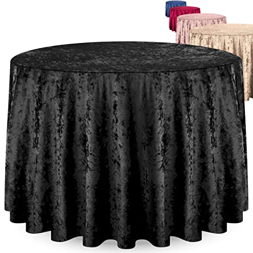 Elegant Round Tablecloth - 120 Inch, Made With Fine Crushed-Velvet Material, Beautiful Ebony - Black Tablecloth With Durable Seams, Round Table Cover Great For Weddings, Parties, Birthdays & Events #TOP21