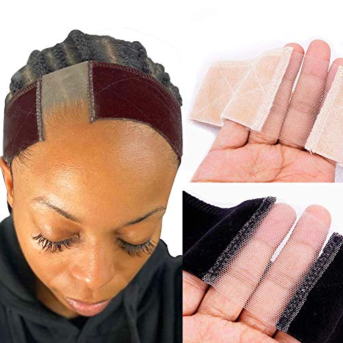 2 Pack Lace wig grip No-slip Comfort Velvet Adjustable Wig Grip Band Flexible Scarf Hair Headband For Lace Wigs and Frontals (Black and Beige)