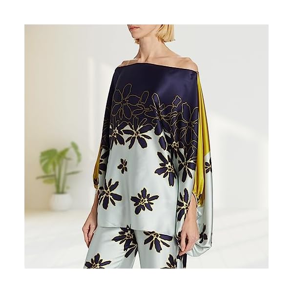 FHNUVB Women's Summer Casual 2 Piece Outfits Off Shoulder Printed Elegant Long Sleeve Going Out Loose Wide Leg Pants Set