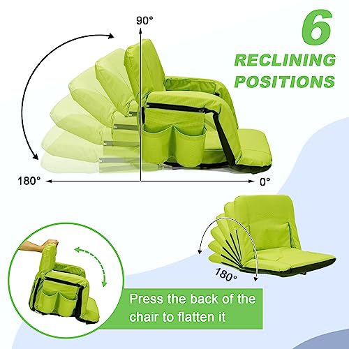 Avocahom Folding Stadium Seat-21Inch Wide Reclining Bleacher Seat w/Hook, Back Support & Armrest, Portable Padded Cushion Bleacher Chair for Sports Concerts Camping, Lime - Thumbnail 2
