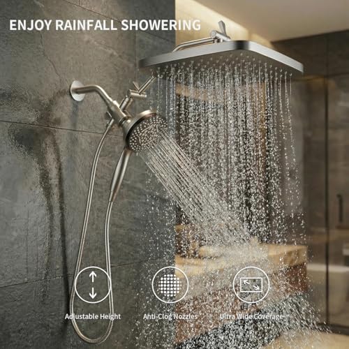 Image of High Pressure Shower Head with Handheld, Upgrade Rain Shower Heads with Fixed Showerhead Combo, 10 Sprays Handheld Shower Head Built in Power Jets, 71 inch Long Hose, Chrome Silver