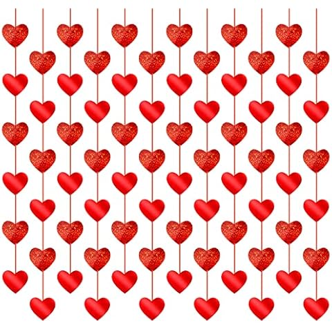 72 Pcs Red Hearts Banner Garland - NO DIY Required - Valentines Day Red Heart PVC Hanging String Garland for Valentine's Day Decorations Wedding Anniversary Birthday Party Supplies Cover