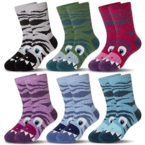 Image of Eocom Kids Wool Socks For Boys Girls Warm Hiking Thermal Winter Cozy Soft Thick Toddlers Crew Boot Socks 6 Pairs