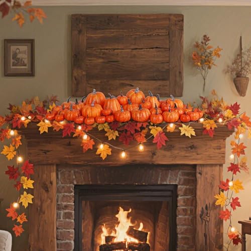 Image of winemana 46 Pcs Artificial Pumpkins Fall Decorations, Orange | Assorted Size, Foam Fake Pumpkins for Crafts, Table Centerpiece Indoor Mantel, Thanksgiving Harvest Autumn Decor