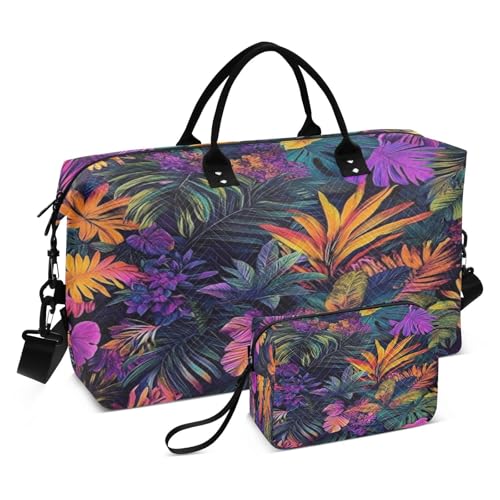 Foliage Flower Dark Teal Sports Gym Bag for Women Men Travel Duffel Bag Weekend Overnight Carry on Bag with Toiletry Bag Hospital Bag for Yoga Workout Swimming Hospital Plane