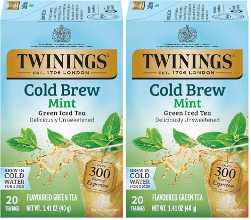 Image of Twinings Refreshing Mint Green Tea, Sugar Free, All Natural, Cold Brew, 40 Tea Bags (Pack of 2)