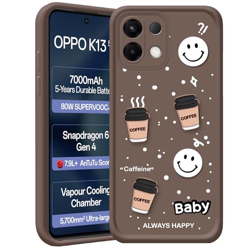 Image of amazon basics Back Case Cover Compatible for Oppo K13 5G | Cute Fun Cartoon 3D Ball | Coffee Silicone Case | Camera Protection | Body Protection | Shock Proof | Color Brown