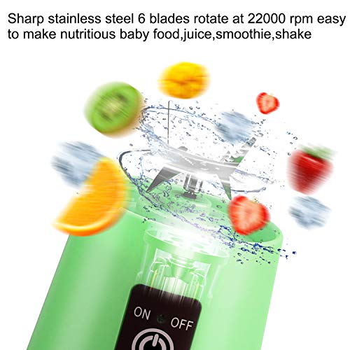 Image of Portable 6-Blade Juicer Blender with Electric Juicer 6 Blade Rechargable Portable USB Bottle Blender Shaker Juicer A 2000 Juicer Mixer Grinder for Smothies and Juices (GREEN)
