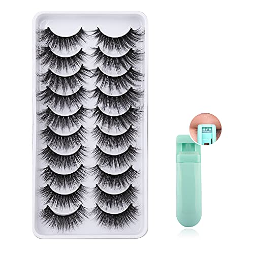 10 Pairs Natural Wispy Lashes Fluffy Volume False Eyelashes 2 Styles Mixed ALPHONSE Soft Lightweight Dramatic Faux Mink Fake Eyelashes 20MM Eyelashes Pack with Mini Partial Portable Eyelash Curler