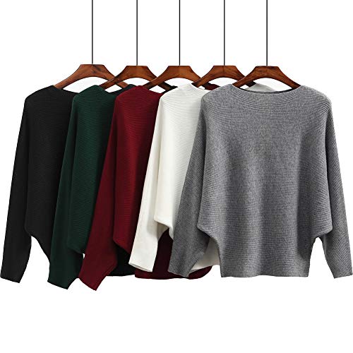 Ckikiou Womens Lightweight Oversized Boat Neck Sweaters Tops Dolman Batwing Sleeve Ribbed Knitted Pullovers4