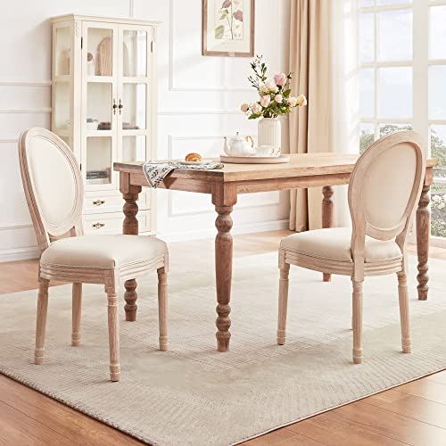 French Country Dining Chairs Set Of 2, Farmhouse Dining Chairs With Round Backrest, Mid Century Upholstered King Louis Back Accent Side Chair With Solid Wood Leg For Dining Room Bedroom Kitchen #TOP3