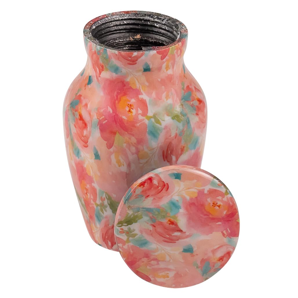 Silverlight Urns Aluminum Pink Floral Keepsake Cremation Urn, 3 Inches High