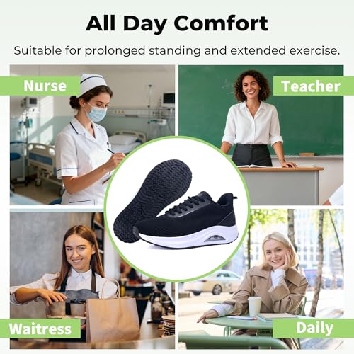 Image of AOV Wide Walking Shoes Women Arch Support Plantar Fasciitis Tennis Sneakers Orthotic Tennis Shoes for Workout Gym Black Size 8