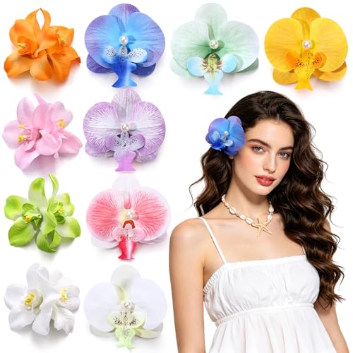 10 Pcs Hawaiian Flower Hair Clip for Women 2 Styles Orchid Hair Clips Tropical Flower Hairpin Artificial Flower Hair Accessories for Vacation Beach Seaside Wedding