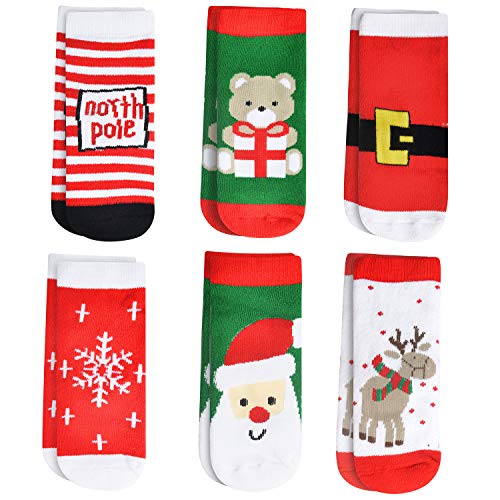 SQMCase Kids Christmas Socks, Colorful Fun Novelty Crew Patterned Children Cotton Socks for Boys Girls, 6-Pair (4-6 Years)2