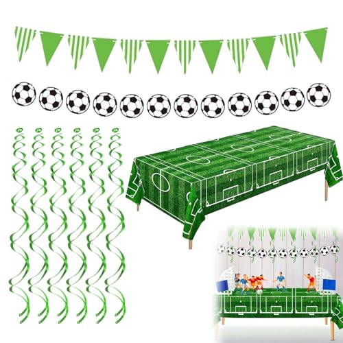 Décoration Anniversaire Thème Football - Kit Complet avec Bannière, Drap de Table, Drapeaux et Décorations Colorées pour une Fête Sportive Inoubliable
