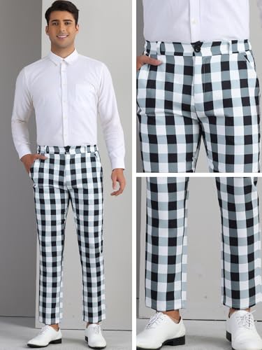 Lars Amadeus Gingham Plaid Pants for Men's Flat Front Trousers Business Tartan Dress Pants4