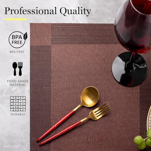 Image of Solitude Placemats Set of 4 Dining Table Place Mats | Placemats Table Mat PVC Material | Non-Slip Heat Resistant | Dining Tablemates Washable Anti-Skid | Size 45 x 30 CM (Brown)