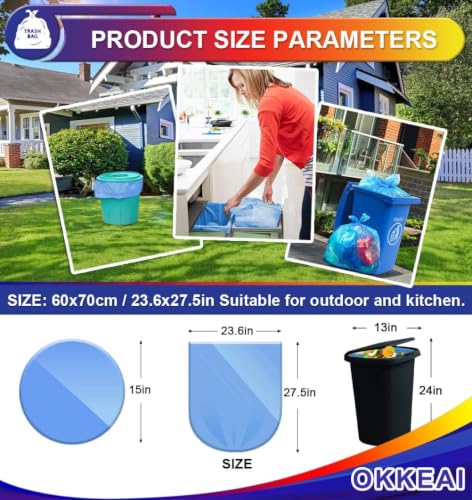 Image of OKKEAI 8 Gallon Kitchen Trash Bags, 30L Blue Garbage Bags, 60 Count