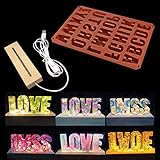 Big Letter LED Light Resin Molds,Alphabet LED Light Epoxy Molds for Resin,Silicone Molds with Wooden...