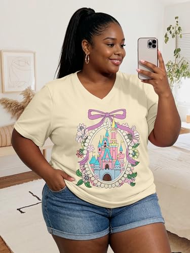 Image of NANYUAYA Plus Size Magic Shirts for Women Castle Kingdom Graphic Magical T Shirt Cute Holiday Princess Tee Vacation Tops