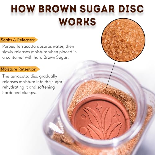 Image of Terracotta Brown Sugar Saver & Softener Disc - Reusable Leaf Design, Keeps Sugar, Cookies, & Baked Goods Soft, Food-Safe & Multi-Use Storage Helper (Set of 1)