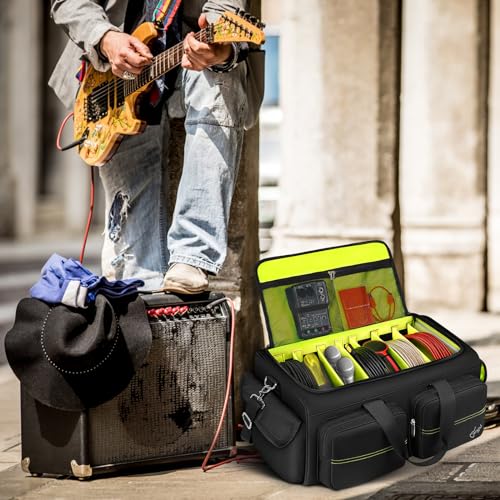 SNIGJAT DJ Bag, Large Capacity DJ Cable Gig Bag with 6 Pockets for Extension Cords, Mics, Pedals, Gig Bag for Musicians, Musician Cable Organizer with Padded Shoulder Strap, DJ Acessories by SNIGJAT - Image 9