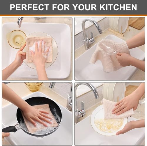 Image of 100% Cotton Kitchen Dish Cloths, 6 Pack Waffle Weave Ultra Soft Absorbent Dish Towels for Drying Dishes Quick Drying Kitchen Towels Dish Rags, 13.4 X 13.4 Inches (Beige, Pack of 3)
