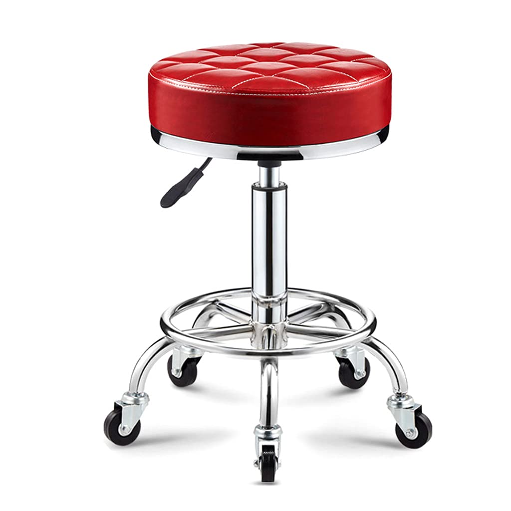 GTHTUHFD Adjustable Height Swivel Stool Round Rolling Stool, Office Stool Drafting Shop Stools Chair With Wheels And Wider Round Seat For Salon Spa Esthetician Studio Black,Red1