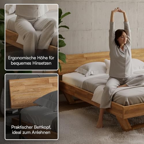 skølm Nornir Massivholzbett 180x200 cm – Bettrahmen aus Massivholz Eiche geölt – hochwertiges Holzbett mit Kufen Bettbeinen – Bettgestell mit 1 Strebe als Bettkopf – geeignet als Doppelbett – Bild 6