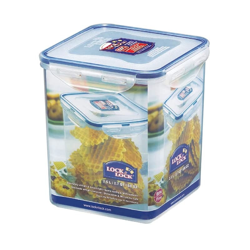 Image of LocknLock Classic Tall Square Plastic Airtight Food Storage Container with Leak Proof Lid, 2.6 Liter, Transparent, Set of 2 (HPL822B x 2)