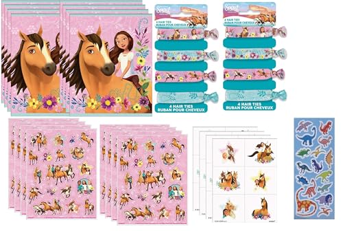 Unique Spirit Riding Free Horse Birthday Party Supplies Favor Bundle Pack for 8 includes 8 Loot Bags 24Tattoos 8 Sticker Sheets 8 Hair Ties