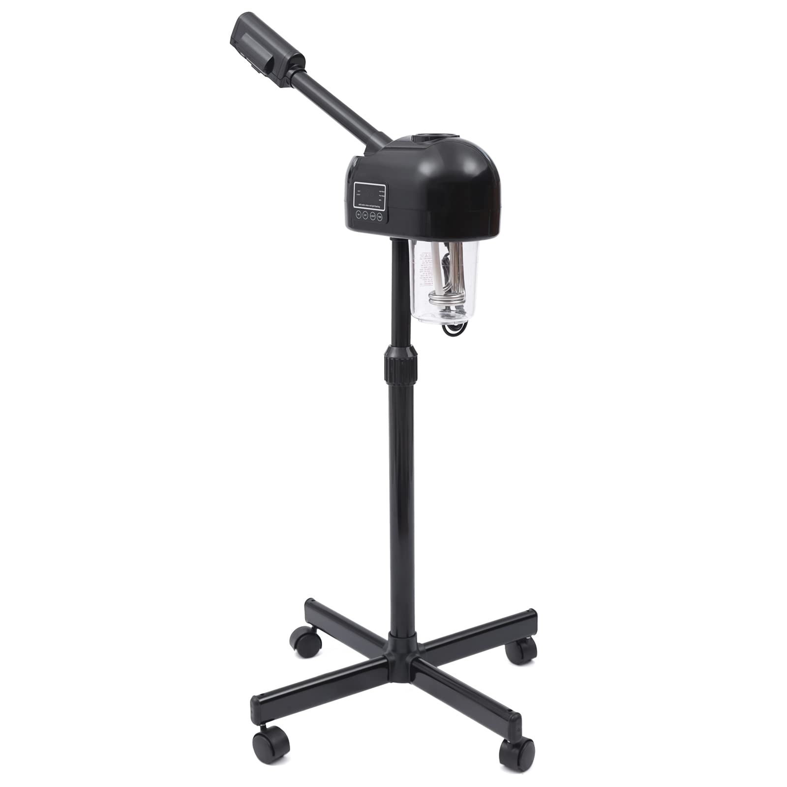 Vaporizador facial de pie, giratorio 360°, vapor caliente, sauna facial con pantalla LCD y temporizador, limpieza profunda e hidratante, para el hogar y salón de belleza (negro)