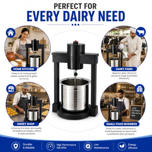 Image of AURHA Electric Butter Churner Machine | Bilona Madhani for Home Use | 5 Ltr Capacity, 24V Adapter, 950 RPM Dual Rotating Motor | Traditional Method Butter Making Machine | Heavy Duty Plastic Body