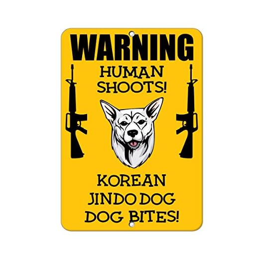 Korean Jindo Dog Dog Human Shoots Fun Novelty SignVinyl Sticker Decal 8"