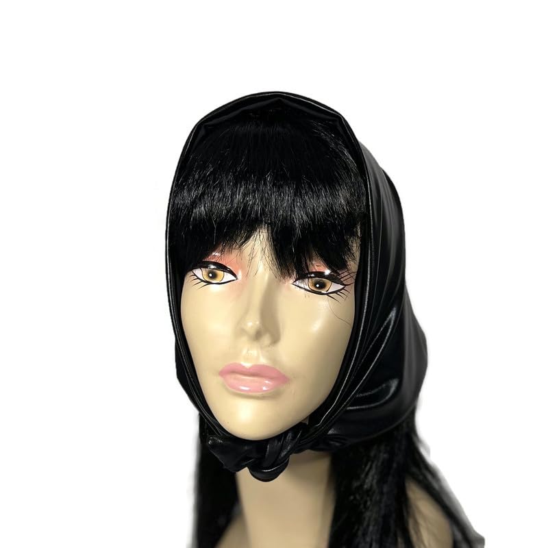 Black Metallic Spandex Bandana Lined Neckerchief Shiny Vegan Hair Scarf Headscarves2
