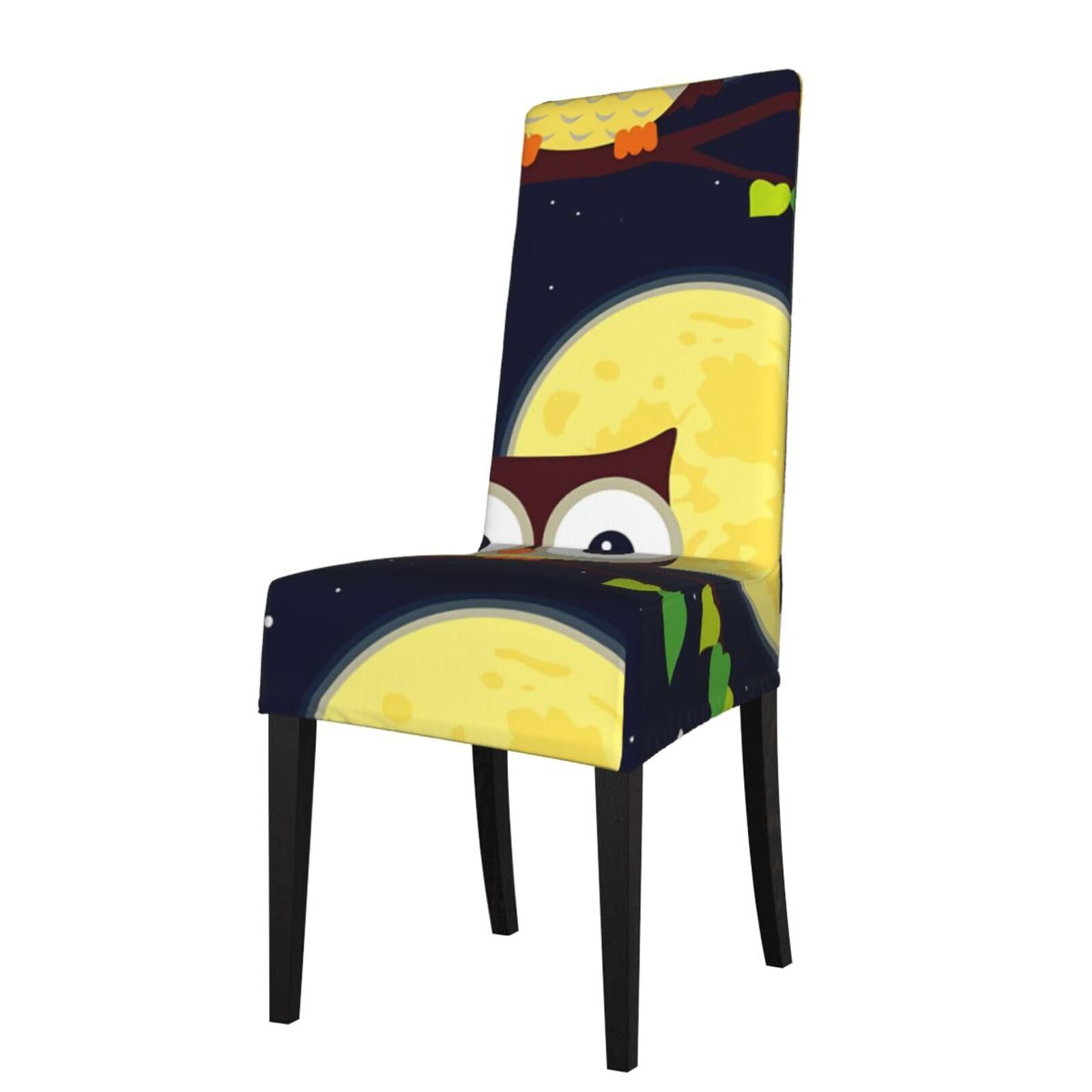 YYHWHJDE Owl and Yellow Moon Prints Protection Cover for Dining Chair – Stretchable Slipcovers for a Refreshing Dining Room Makeover