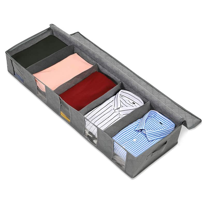 Contenedores de almacenamiento bajo la cama de tela tejida gris, pack de 2 unidades de 97x33x15 cm
