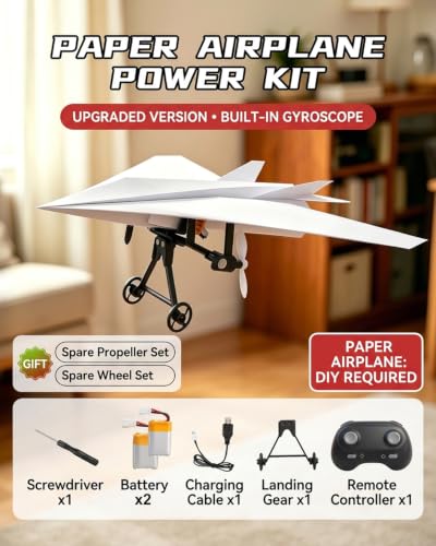 Image of Rc Paper Airplane Motor Kit DIY Model Airplanes Launcher Construction Set with Gyro Stabilizer Dual Propellers Foldable Electric Remote Control Paper Plane Drone Stem Toy Tech Gadgets Gifts(Set 2)