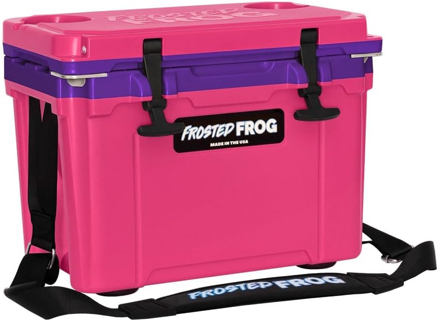 Made in USA Frosted Frog Hyper-Light 14 Quart Hard Cooler Insulated Portable Ice Chest Box for Beach, Beverages, Camping, Fishing, Boat 30% Lighter Than Rotomolded Coolers