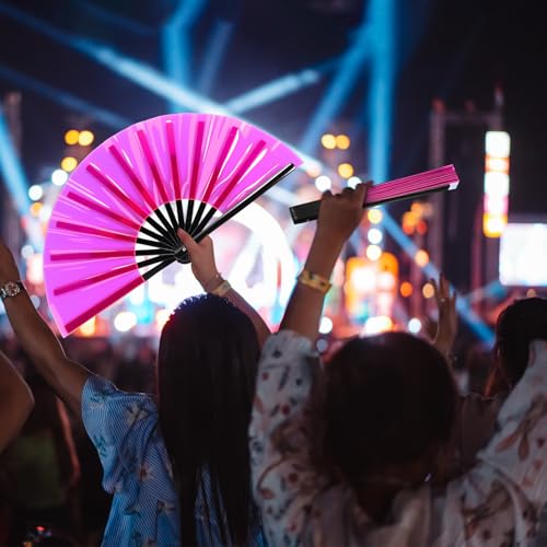 Image of Maitys Large Rave Fan Folding Handheld Fans 13'' Clap Fans for Line Dancing Clack Fan Holographic Festival Accessory for Martial Art Gift Performance, Includes 2 Pouch