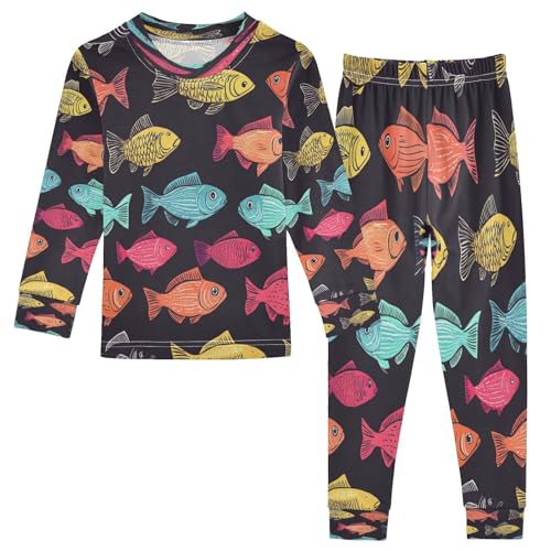 Pajama Sets Long Sleeve Colorful Cute Fish Soft Comfy Sleepwear 2 Piece PJS 3-8T